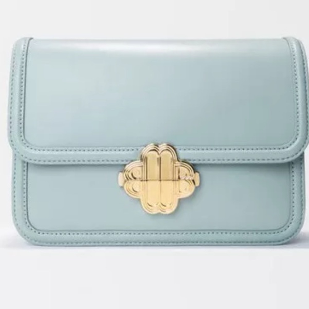 Maje Clover Light Blue Crossbody with Gold Accent